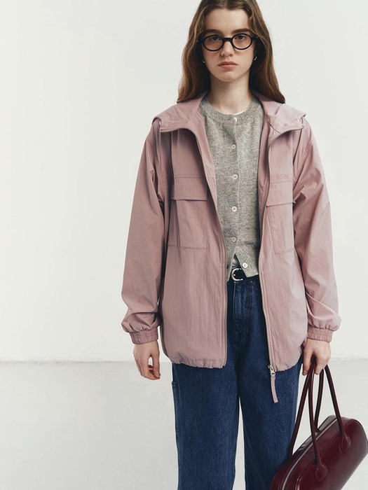 UNISEX HOODED WIND BREAKER LIGHT PINK_UDJU4A113P1 - Image 2