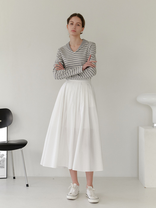 SHIRRING LONG SKIRT_WHITE