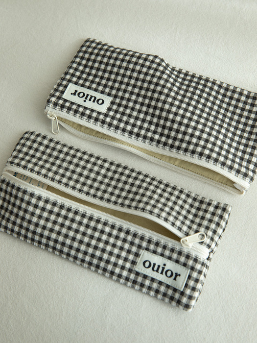 ouior flat pencil case - corduroy black check(topside zipper)