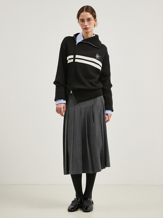 RCC Oblique Line Zipup Cardigan [BLACK]