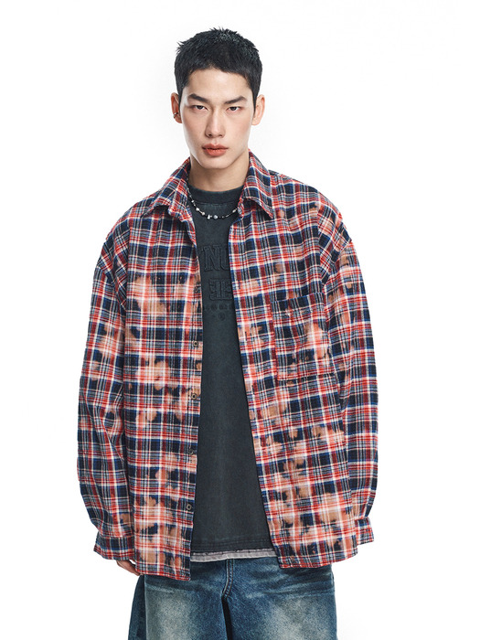 Bleach washed multi check shirt