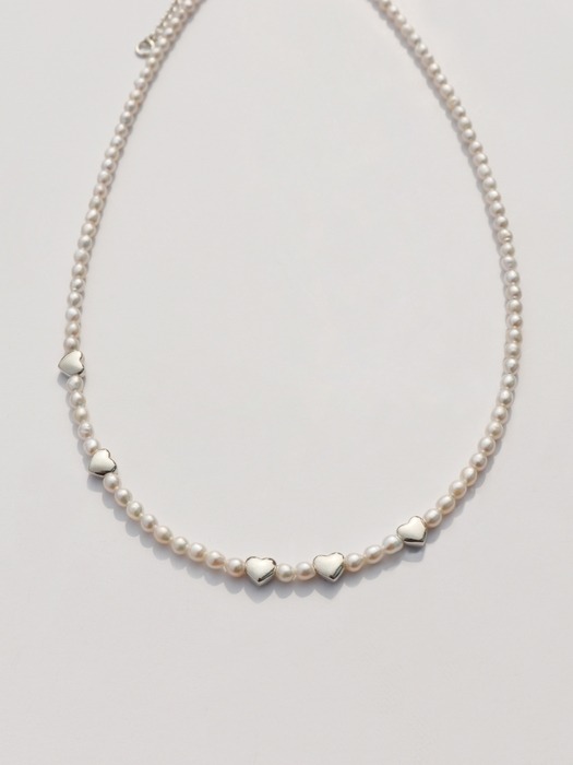 Bebe silver heart water pearl Necklace 실버 미니하트 담수진주 초커 은 목걸이 3mm