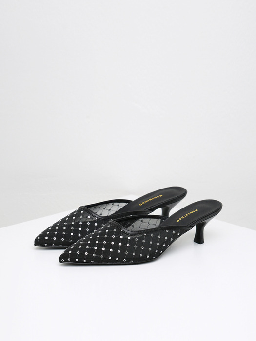 JANE POINT MULE_ SPANGLE MESH BLACK