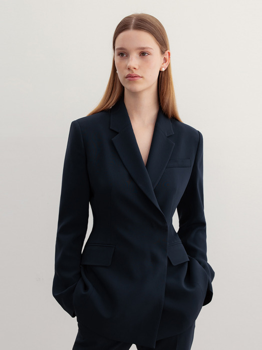 [SET]TRINITY Double breasted tailored blazer + VASHTI Bootcut trousers (Light pink/Deep navy)