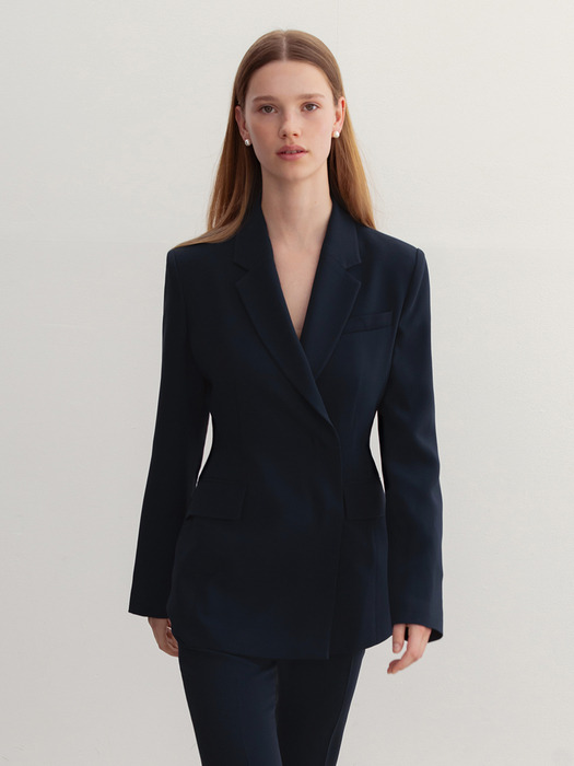 [SET]TRINITY Double breasted tailored blazer + VASHTI Bootcut trousers (Light pink/Deep navy)