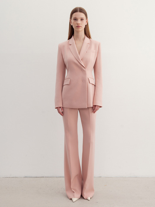 [SET]TRINITY Double breasted tailored blazer + VASHTI Bootcut trousers (Light pink/Deep navy)