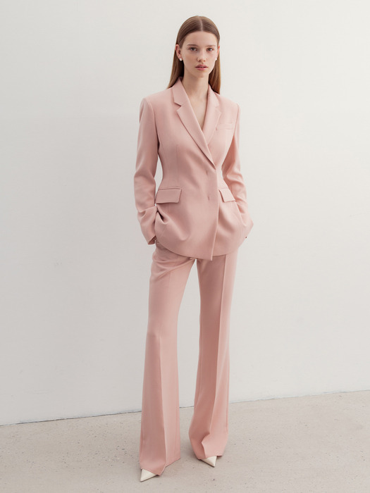 [SET]TRINITY Double breasted tailored blazer + VASHTI Bootcut trousers (Light pink/Deep navy)