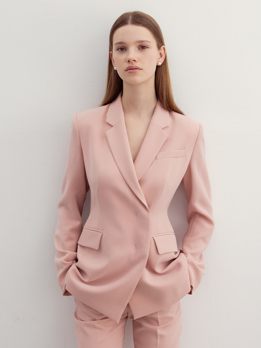 [SET]TRINITY Double breasted tailored blazer + VASHTI Bootcut trousers (Light pink/Deep navy)