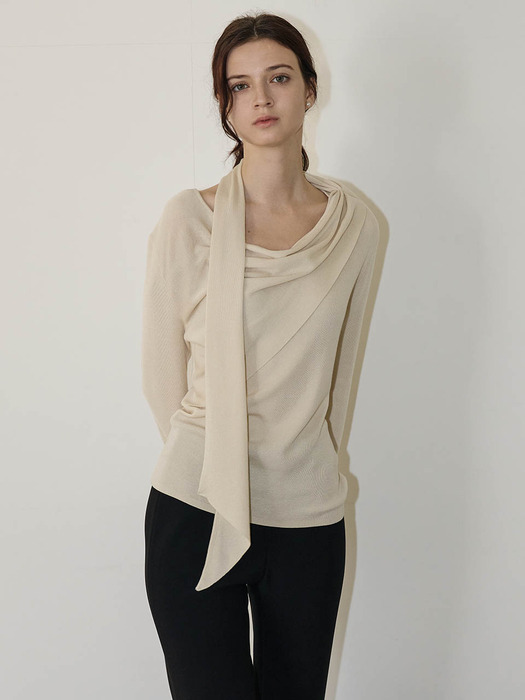 [24FW] Lautre Claire Beige Tied knit pullover