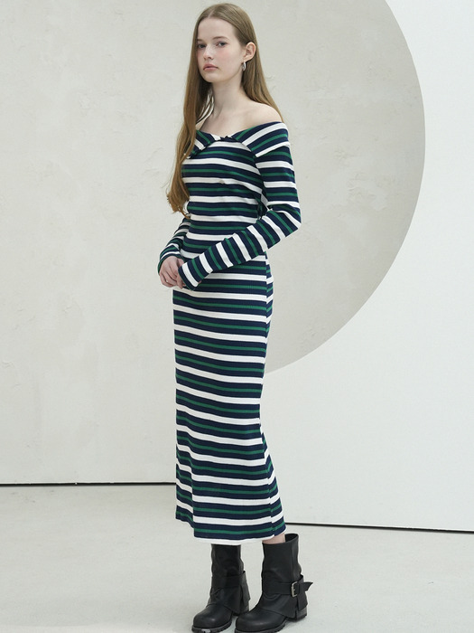 Lovely Stripe Long Dress - 4COL