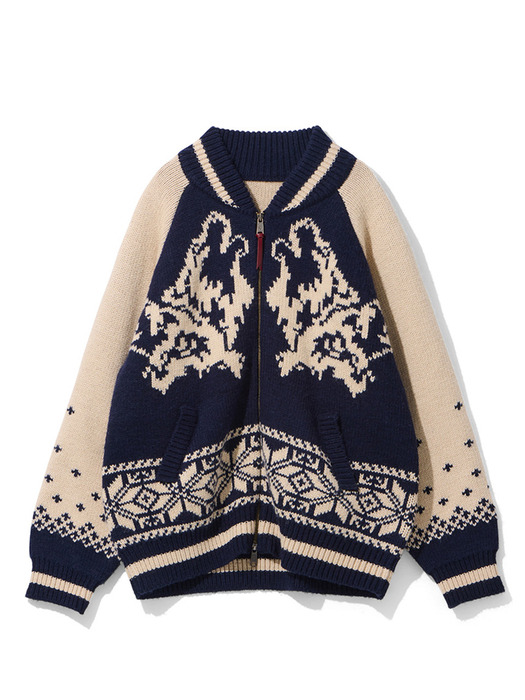 Wolf Cowichan Knit Zip-up Navy