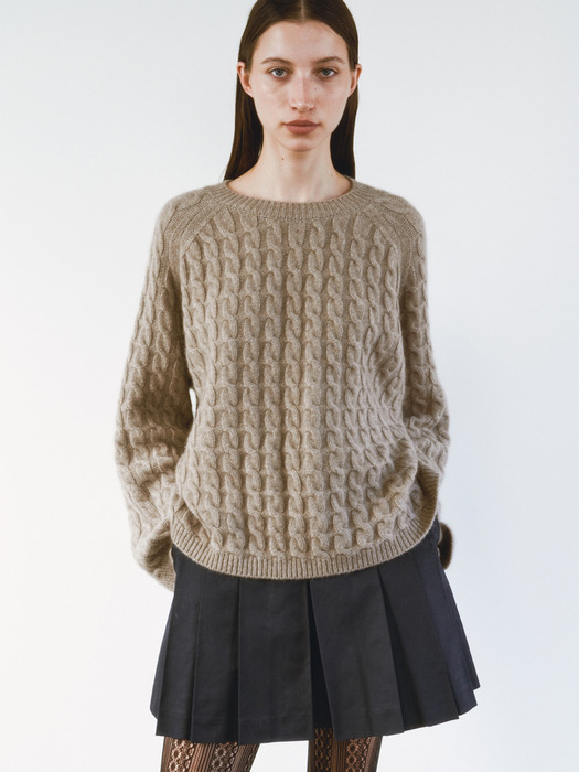 CASHMERE BLENDED CABLE KNIT TOP [4COLORS]