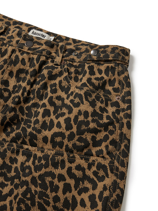 Leopard cotton twill pants / Beige