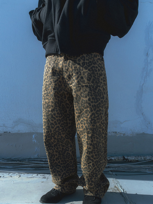 Leopard cotton twill pants / Beige