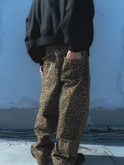 Leopard cotton twill pants / Beige