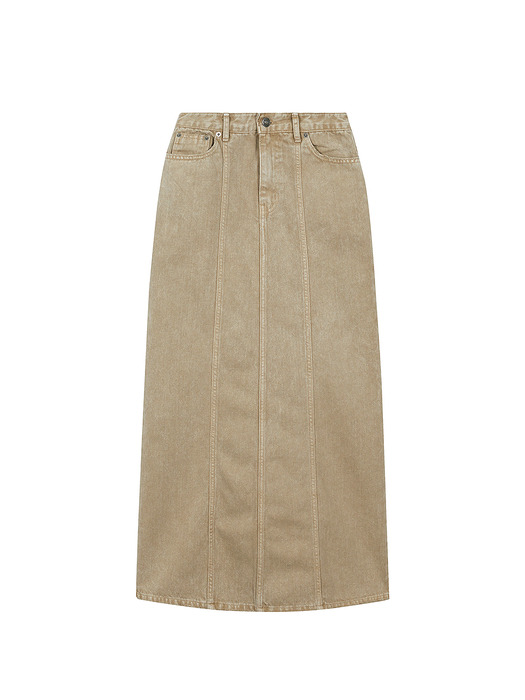 SNOW WASHED MAXI DENIM SKIRT_camel