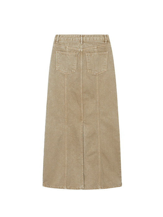 SNOW WASHED MAXI DENIM SKIRT_camel