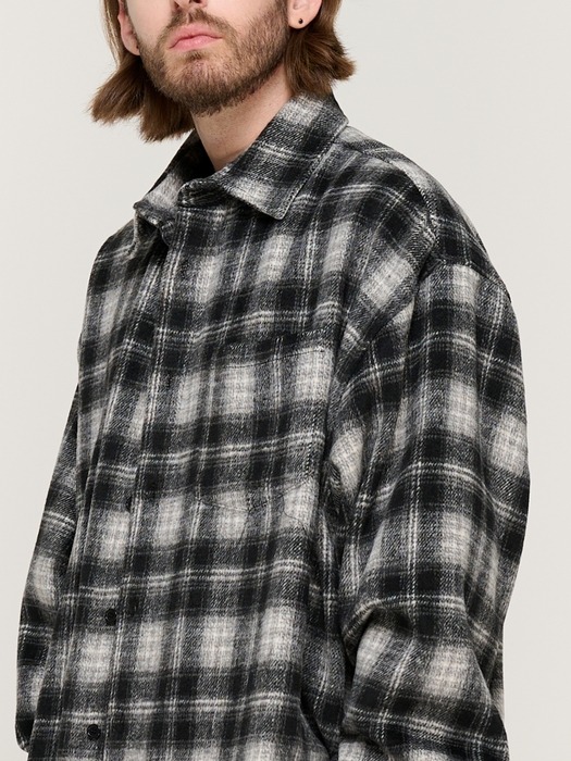 WOOL-LIKE CHECK SHIRT JACKET (BLACK)