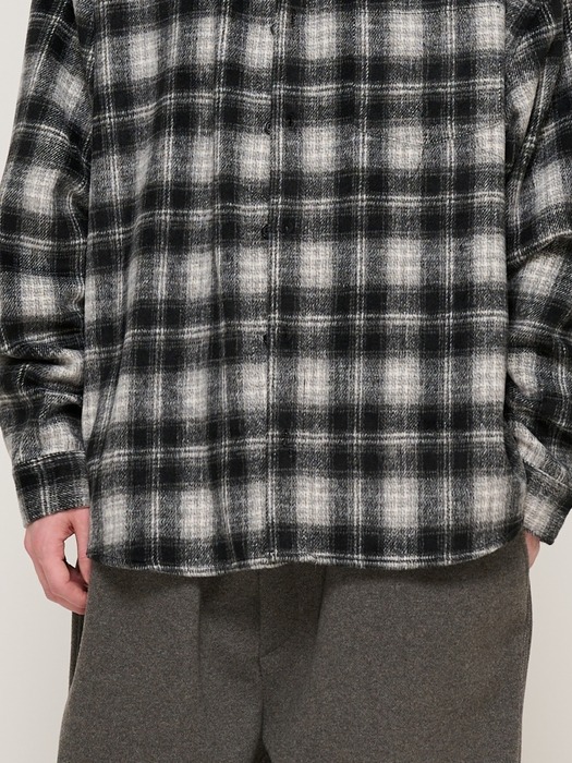 WOOL-LIKE CHECK SHIRT JACKET (BLACK)