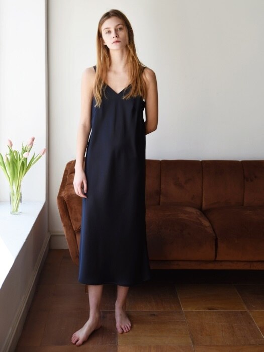 Midi Slip Dress _ Navy