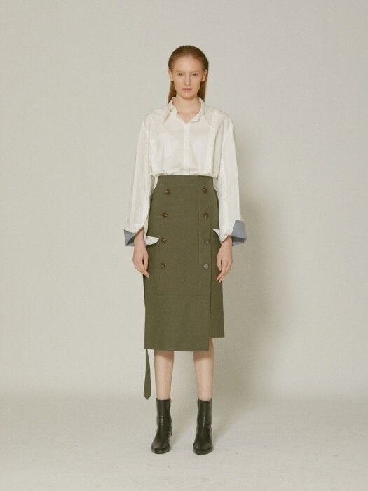 Jeanne belted cotton skirt _ Khaki