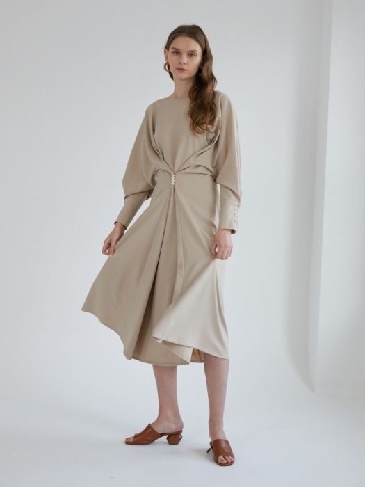 Twoway Button Dress - Beige