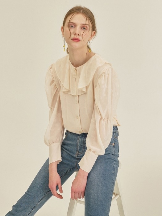 SHINING DOT CORSAGE CHIFFON BLOUSE_IVORY