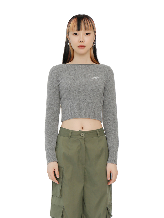 C TRIBAL SYMBOL KNIT TOP_GREY