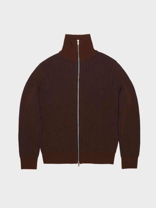 [UNISEX] TWO TONE ZIP-UP KNIT [BROWN X NAVY]
