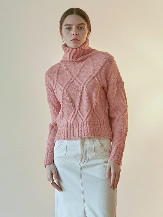 CABLE CROP TURTLE KNIT_PINK
