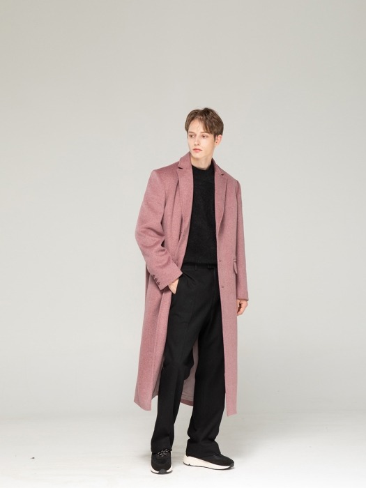 Single Breasted Wool maxi coat [ Deep Rose ]