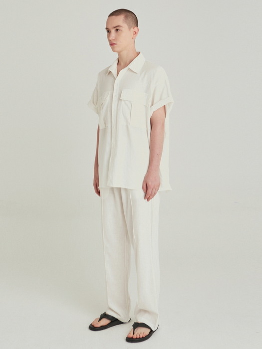 SAFARI LINEN SHIRT+PANTS SET UP_IVORY