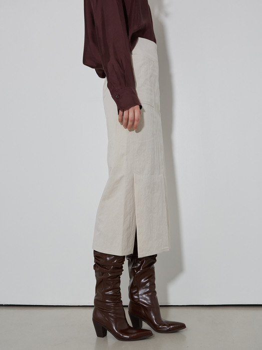 H Line Pocket Cotton Slit Skirts_Denim indigo