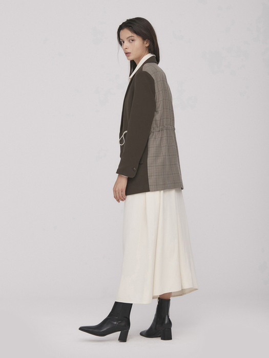 Contrasted Check Jacket_Khaki Brown