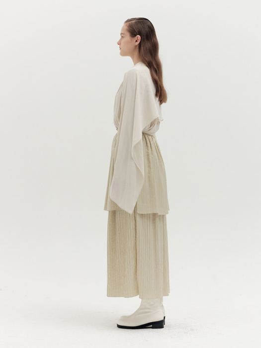 QOVEL Tiered Pleated Maxi Skirt - Beige