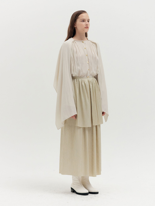 QOVEL Tiered Pleated Maxi Skirt - Beige