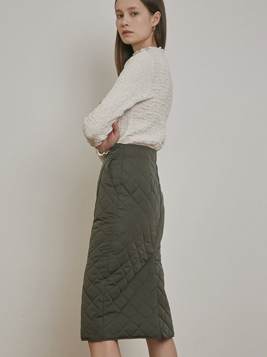 SLIT DETAILED PADDING SKIRT [KHAKI][GREY][CREAM]