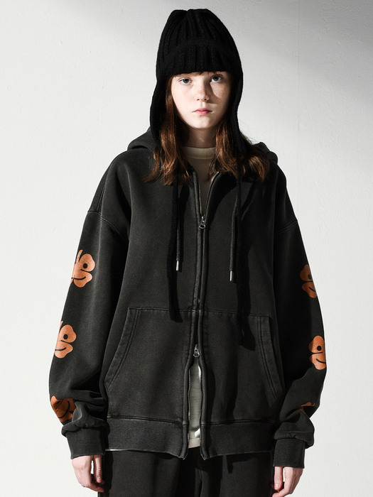 SMILE CLOVER HOOD ZIP-UP BLACK CHARCOAL