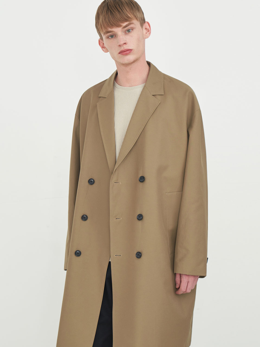 LOOSE FIT WASHED DOUBLE TRENCH COAT_BEIGE