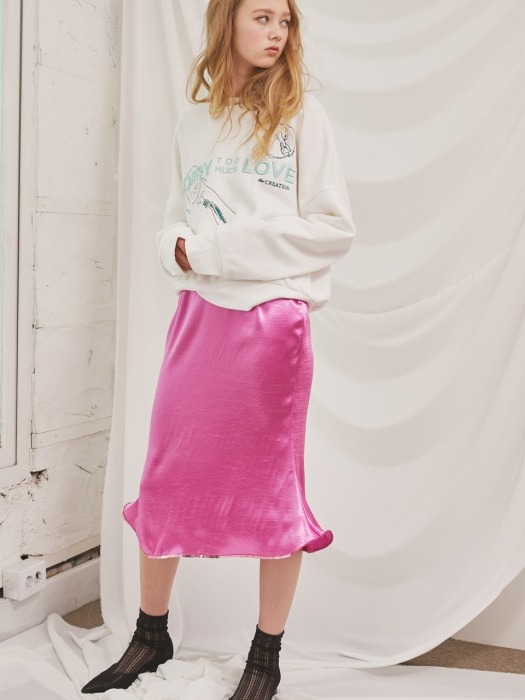 [리퍼브]Satin Beads Trim Midi Skirts_Pink