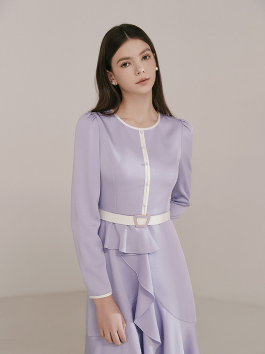 ELLA / Belted Ruffle Dress(violet)