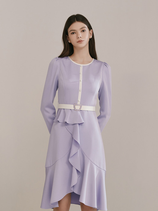 ELLA / Belted Ruffle Dress(violet)