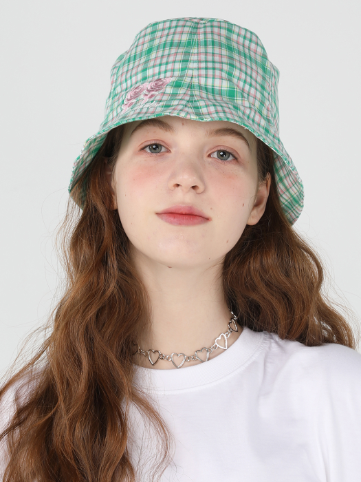 Twin rose check bucket [Green]