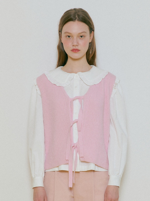 Olivia Ribbon Knit Vest_Pink