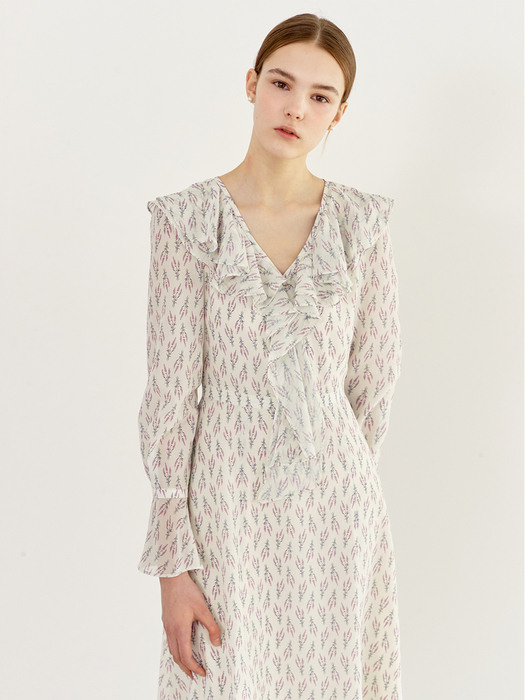 [미전시]SUSAN Floral print ruffle collar dress (Cream ivory)