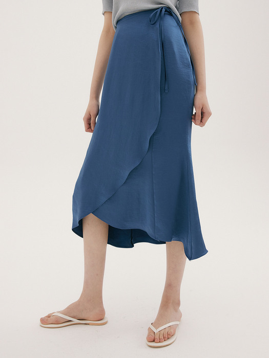 FSK SATIN FLARE SKIRT DEEP BLUE