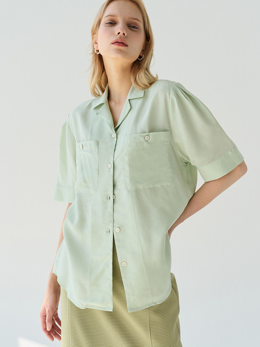 comos521  Tailored Collar Short-Sleeved Shirt (mint)