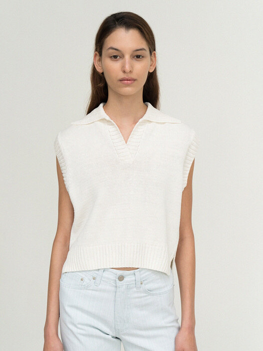 linen collar knit vest (cream)