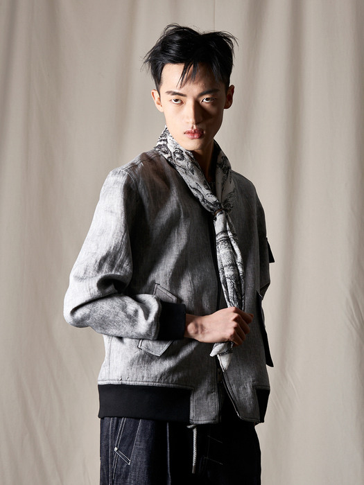 GREY COTTON LINEN NORMAL BLOUSON