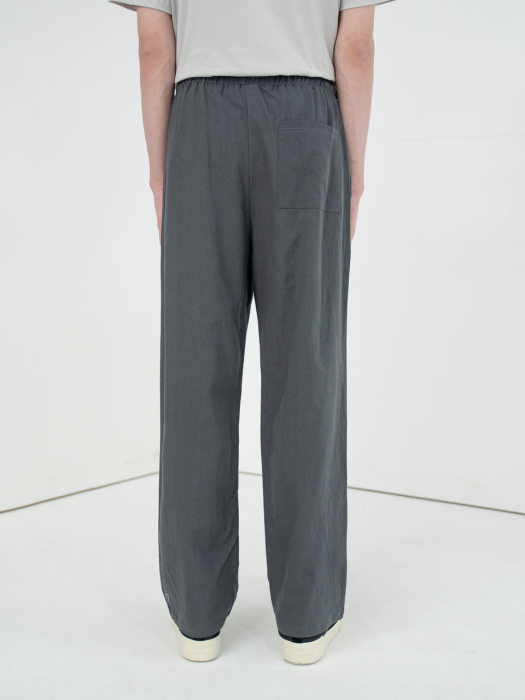 LINEN WIDE BANDING PANTS_CHARCOAL